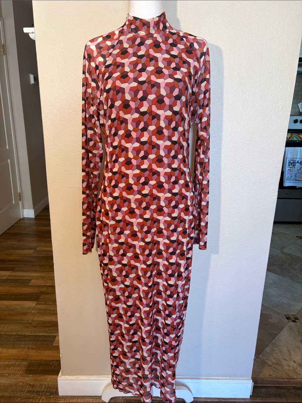 By Anthropologie Long Sleeve patterned midi mesh Dress